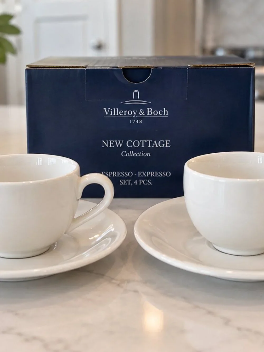 Villeroy & Boch New Cottage Espresso Cups & Saucers 4 Pc Set NIB